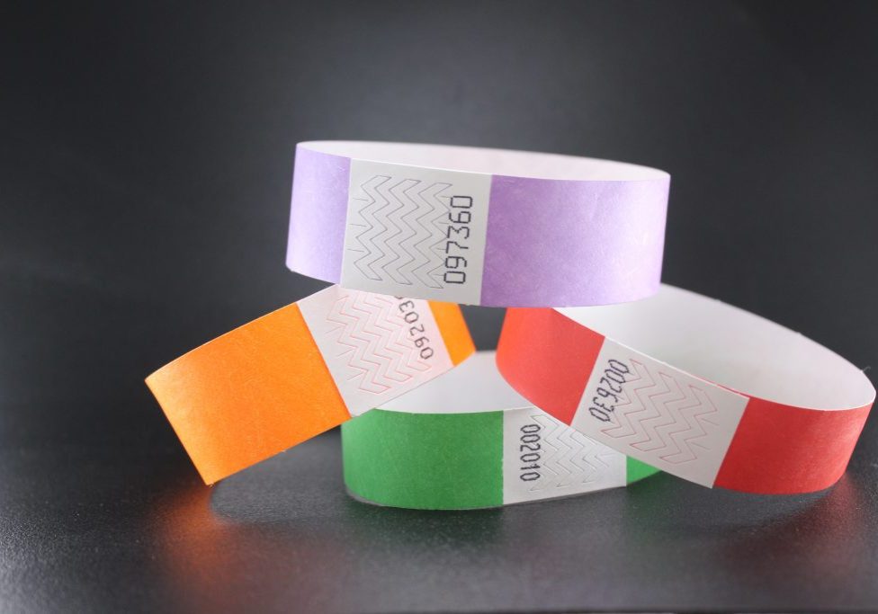 Collection of colorful wristband tyvek for people identification in clubs, festivals and entry exit